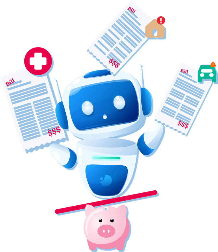 Ilustrație: robot copleșit de facturi